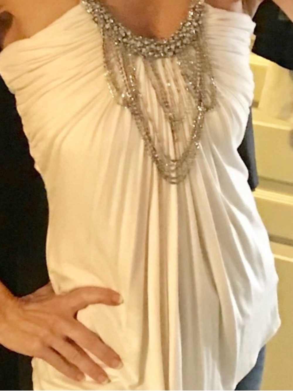 Cream Glamorously Jeweled,Sleeveless Gathered-Front Camisole
